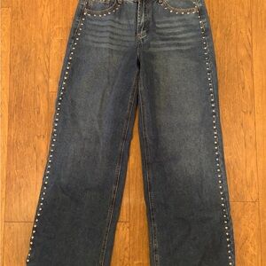 Stud-Trim Dark Blue Women's Jeans